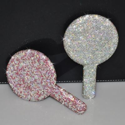 Light Pink Circle Rhinestone Mirror for On-the-Go Touch Ups and Makeup Application