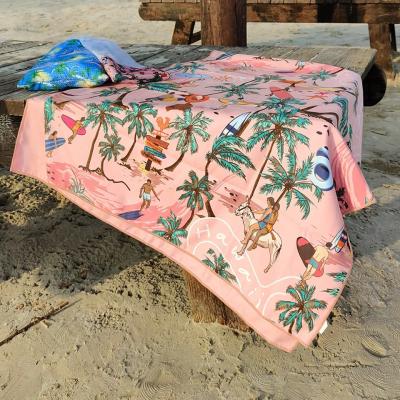 Custom Made Logo Private Label Digital Printing Sublimated Green Leaf Design Microfiber Beach Towels