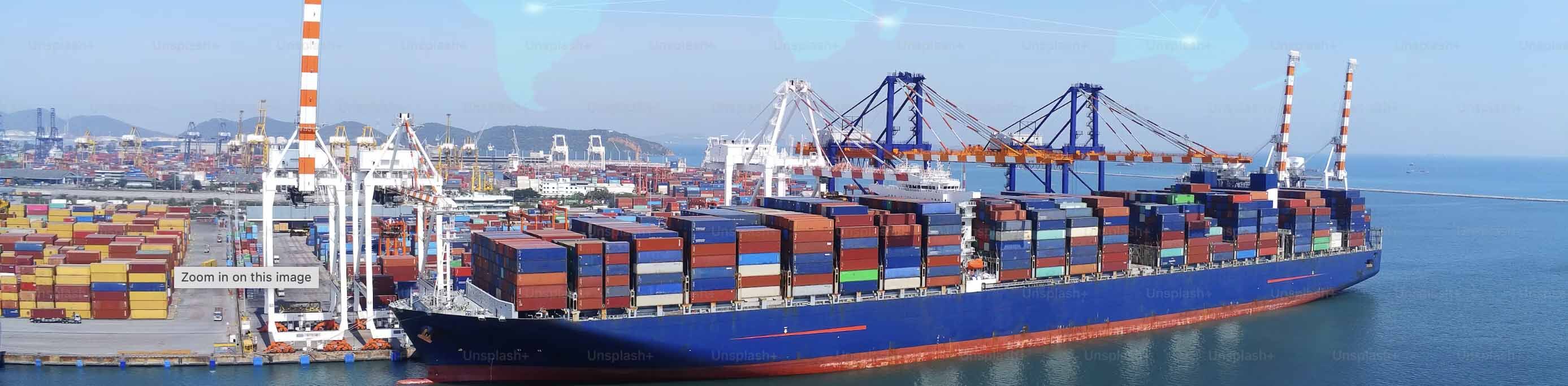 Container ship at international shipping port